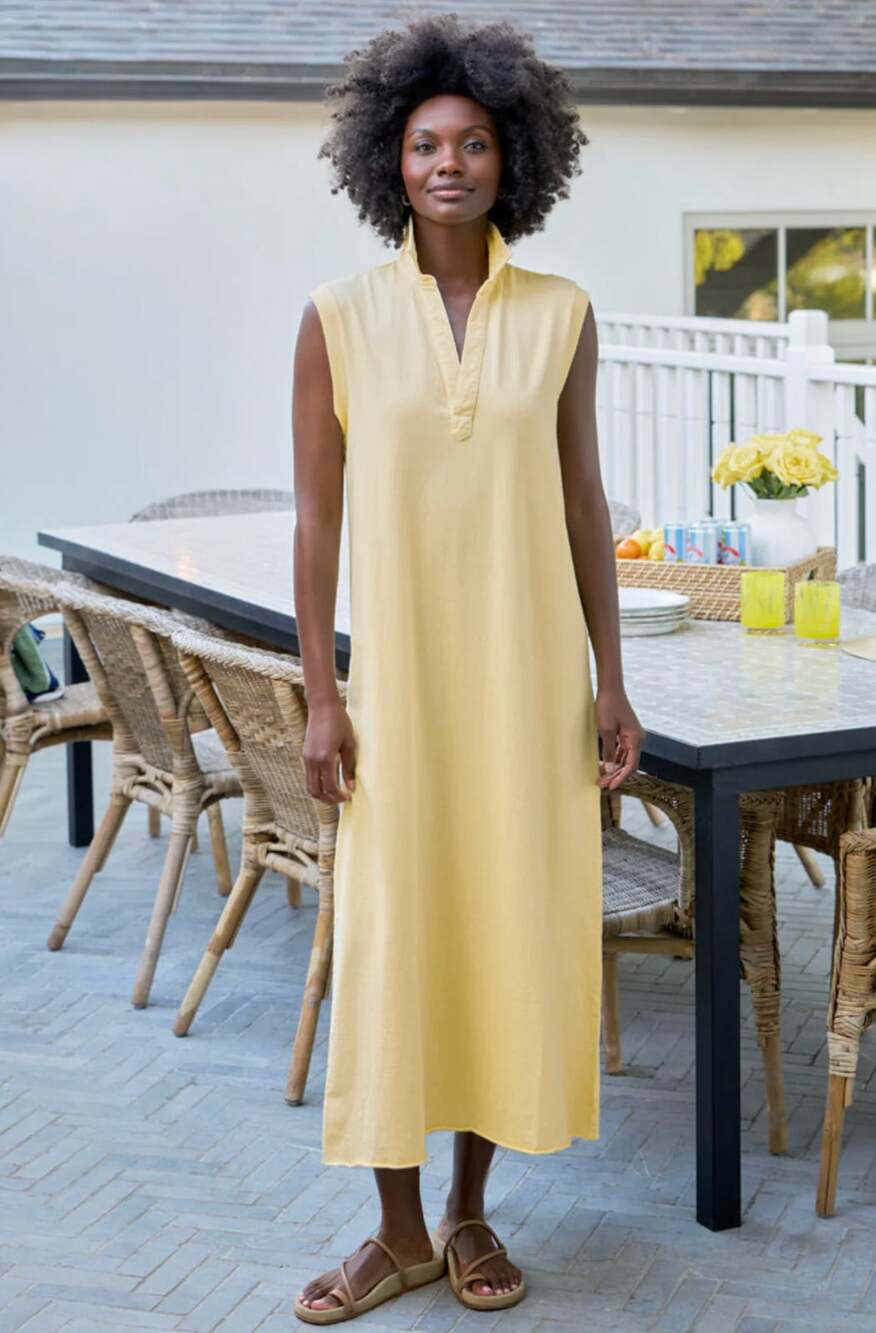 Frank & Eileen Lily Sleeveless Popover Henley Tank Maxi Dress Lemon Size XS